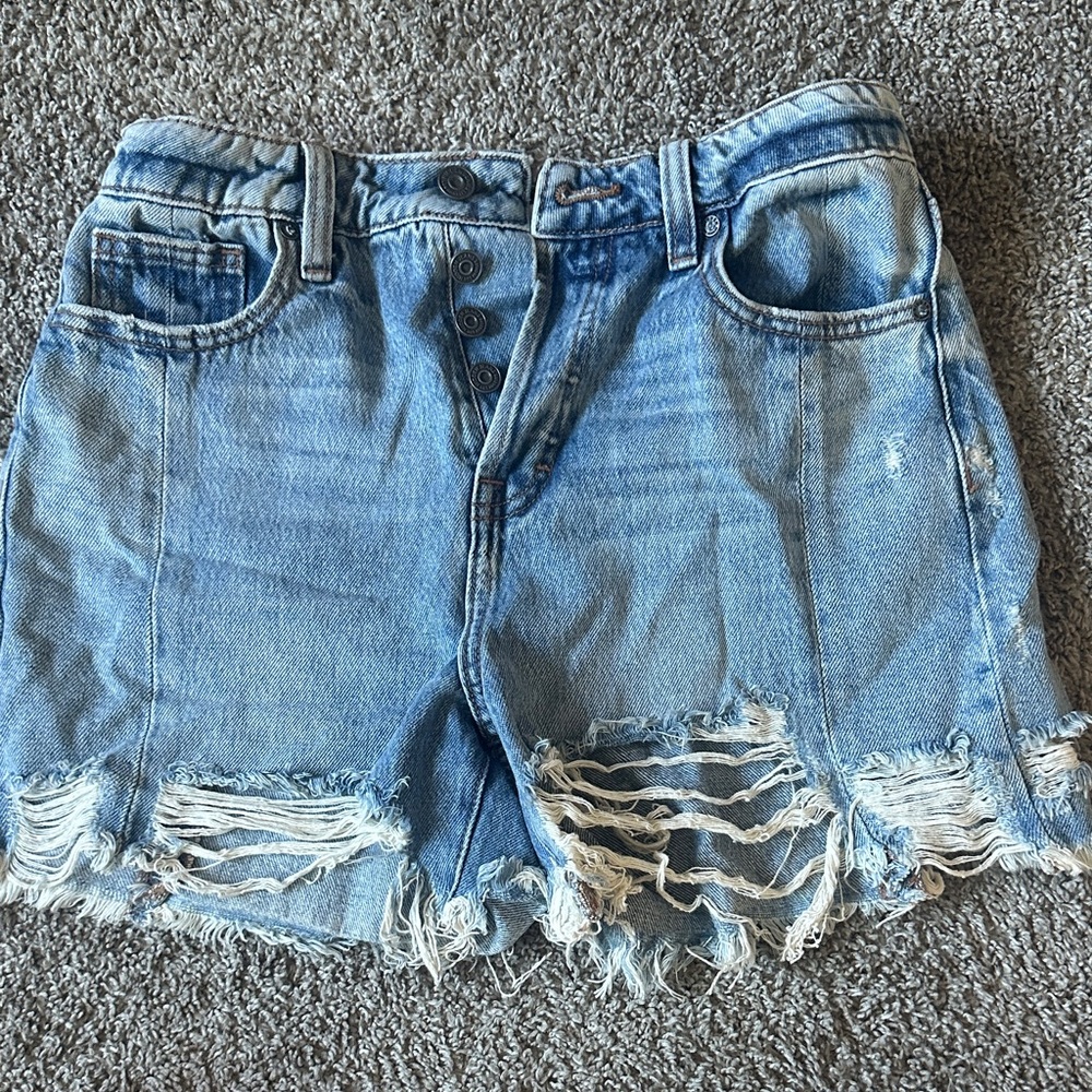 Trendy Light Blue Distressed Jean Shorts